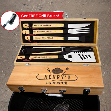 Custom Dad Name Grilling Gift Set - Personalized BBQ 5-Piece Set